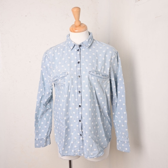 edc | Light blue & white polka dot denim texture casual button up - Picture 1 of 11